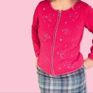 Valentine’s Day pink sweater cardigan with embroidered hearts size medium